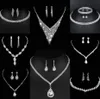 Wertvolles Labordiamant-Schmuckset Sterlingsilber-Hochzeits-Halsketten-Ohrringe für Frauen-Braut-Verlobungs-Schmuck-Geschenk i2BG #