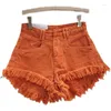 Kvinnors jeans orange denim shorts kvinnor gröna byxor 2024 sommarkvinnas kläder all-match ins mode wide ben ripped tofsel