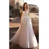 Lorie 2020 Graceful V Neck Beach Wedding Dres Backl 3D Floral Aphted Lace Bridal Gowns Tulle Vestido de Novia PlusサイズW0WS＃