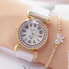 Relojes de Mujer, marca de lujo, vestido de moda, relojes de oro para Mujer, pulsera de Mujer, Reloj de cerámica con diamantes para niña, Reloj para Mujer 2105271I