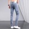 2024 Trendiga mäns jeans vårhöst koreanska smala fit denim byxor avslappnade stretchiga byxor med mager ben designer byxor o8p6#