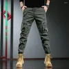 Мужские брюки цвета хаки, хлопковые модные тактические уличные брюки, повседневные брюки с эластичной резинкой на талии и несколькими карманами