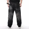Nanaco Homem Solto Baggy Jeans Hiphop Skate Calças Jeans Street Dance Hip Hop Rap Masculino Calças Pretas Tamanho Chinês 30-46 240325