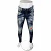 High Street Fi Hommes Jeans Rétro Bleu Stretch Slim Fit Peint Ripped Jeans Hommes Patché Designer Hip Hop Marque Pantalon Hombre 06v1 #