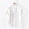 남성 캐주얼 셔츠 2024 신선한 줄무늬 린넨 셔츠 느슨한 통기성 사각형 칼라 짧은 슬리브 드롭 배달 의류 의류 otwku