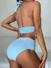 Costumi da bagno da donna 2024 Cielo blu 2 pezzi Costume da bagno per le donne Vita alta Fasciatura Bikini Tinta unita Scollo a V Halter Backless Beach Costume da bagno