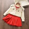 Bear Leader Baby Girl Clothes Set Sweet Outfits Autumn Winter Kids Girls Long Sleeve Knitted Embroidery Sweater Skirt 2pcs Set 240307