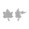 Studörhängen S925 Pure Silver Ear Studs Full Of Diamond Leaves Egently Inlaid med Zircon Elegant Design High-End