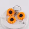 Schlüsselanhänger 1 Stück Sonnenblumen Schlüsselanhänger Harz Gänseblümchen Blume Schlüsselanhänger Schlüsselanhänger Ringhalter Souvenir für Mädchen Frauen Geschenk