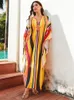 2024 nuova estate giallo a righe stampato Plus Size Dopamine Dr per le donne vestito causale Lg manica vacanza Maxi Dres Q1588 869W #