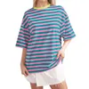 Women's T Shirts Women Oversized Striped Color Block Short Sleeve Crew Neck Casual Tops For Womens Long Polyester