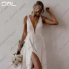 SOL SOL DEEP V DEEP NECT Spaghetti Side Sleit Shiff Wedding Dres Elegant Backl A-Line Bridal Vestidos de Novia L9RJ#
