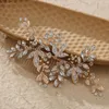 Hair Clips Luxury Comb Golden Leaf Crystal Hairpin Forks Women's Marriage Tiaras 2024 Fashion Bride Headpiece Wedding Jewelry