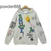 Rhude Doodle Hoodie Manager Handmålad graffiti High Street Mens and Womens hoodie Fashion Autumn Winter