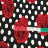 Fabric Big Black White Polka Dot & Red Blooming Rose Flower Printed Cotton Spandex Fabric Floral Fabric Stretchable Elastic