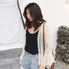 women Flare Lg Sleeve Shrug Cardigan Hollow Out Crochet Knitted Open Frt Sheer Lace Cover Up Sweater Loose Outwear x4ZM#