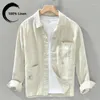 Men's Casual Shirts 089 Linen Premium Shirt Soft Cozy High Quality Pockets Chic Patchwork Long Sleeve Solid Color Simple Basic Relax Tops