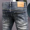 Streetwear Fi Hommes Jeans Rétro Bleu Stretch Élastique Slim Fit Ripped Jeans Hommes Vintage Designer Denim Crayon Pantalon Hombre x3Pr #