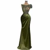 Elegant saudiska kväll Dres olivgrön satin sjöjungfru med sier paljett Scoop halsanpassad plus storlek formell ocn dr d1kd#