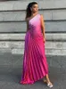 One Shoulder Tie Dye Pleated Maxi Dr Women Hollow Out Backl AreVel Robes 2023 Summer Chic Female Evening Prom Vestidos 53y5#