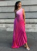 one Shoulder Tie Dye Pleated Maxi Dr Women Hollow Out Backl Sleevel Robes 2023 Summer Chic Female Evening Prom Vestidos 53Y5#