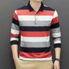 Polo da uomo in cotone 95 manica lunga a righe multicolori Abbigliamento autunno e inverno Stile coreano Top maschile T-shirt 240328