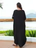 Casual broderie imprimée col en V manches chauve-souris surdimensionné caftan 2024 femmes été plage Dr grande taille Maxi Dres Q1607 G9q0 #