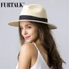 FURTALK Cappello estivo per donna uomo Panama cappelli di paglia viaggio spiaggia sole tesa larga Fedora Jazz 240320