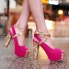 Sandals 12CM super High heel Thick heel sandals Spring and summer new style Fish mouth Women's shoes black blue plus size 3243