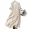 Party Dresses Loose Cut Pleated Dress Mid-length Double-layered V Neck Summer With Short Sleeves A-line Retro For Women