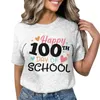 Happy 100 Day of School T Shirt Women Designer Graphic Y2K Girl Print Funny Clothing Short Sleeve Summer Tops 240329