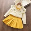 Bear Leader Baby Girl Clothes Set Sweet Outfits Autumn Winter Kids Girls Long Sleeve Knitted Embroidery Sweater Skirt 2pcs Set 240307