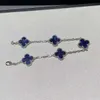 Marka Moda Doğal Mavi Peter Stone Dört Yaprak Çim Beş Çiçek Bilezik Gümüş Yüksek Versiyon Kalın Elektrok burunlu Van Kıdemli Canlı Kız