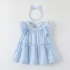 Enfants bébé filles robe été bleu vêtements tout-petits vêtements bébé enfants filles violet rose robe d'été 519Z #