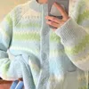 Women's Knits Loose Knitted Cardigan Women O Neck Korean Long Sleeve Casual Sueter Mujer Y2k Blue Striped Sweaters Mori Girl Style Pull