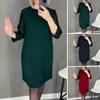 Abiti casual Abito semiformale Morbido pieghettato al ginocchio Midi con maniche a rete per donna Pullover ampio girocollo tinta unita Autunno