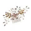 wedding Bridal Wreath Comb Pearl Gold Lg Hair Vine Hair Accory Fr Rhineste Handmade Tiara Headpiece T9LP#