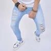 Hommes Hole Slim Jeans Cott Stretchy Ripped Skinny Denim Pantalon de haute qualité Marque Hip Hop Street Oversize Jeans Homme Bleu b3Mz #