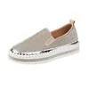 Scarpe casual da donna singole 2024 stile primaverile slip-on suola spessa strass pigro studente versatile