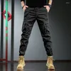 Pantalones de hombre de color caqui de algodón cargo moda táctica streetwear casual multi bolsillo elástico cintura pantalones