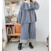 Kadınlar bluz 130cm büst / bahar sonbahar kadınlar vintage mori kei kızlar işlemeli gevşek rahat keten gömlekler / bluzlar