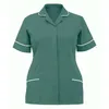 Mulheres sólidas lapela uniforme de trabalho bolso blusa uniformes de enfermeira manga curta clínica enfermagem esfrega topos cuidados de saúde túnica 949x #