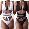 Dames zwempak 2024 zomer sexy solide kleuren bikini met borstkussen driepunts split zwempak