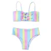 Suits Rainbow Print Girls Kidsuit Swimsuit Swimwear New Summer Kid Bandage Bikinis 2023 Enfants Baby Bandage Biquini Infantil Beachwear