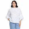 Astrid T-shirt das Mulheres Plus Size Solto Bonito Top Feminino Namoro Tee Blusa Manga Queimada Gola Stand-Up Diamds Fi Roupas 94yH #