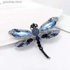 Pimler broşlar mavi mavi kristal vintage yusufçuk broşlar kadınlar için yüksek sınıf moda böcek broş pimleri ceket aksesuarları hayvan mücevherleri y240329