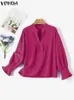 plus Size 5XL VONDA Fi Lg Sleeve Shirts Women Blouses 2023 Autumn Casual Loose Solid V-neck Elegant Office Blusas Top 40cp#