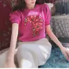 Frauen T-Shirt Koreanische 2021 Sommer Neue Stricken Strickjacken O Hals Kurze Puff Sleeve Aushöhlen Blumen Pullover Mode Patchwork mäntel24329