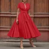 Cocktail Dres Voor Vrouwen 2024 Elegante Classy Korte Mouw Diepe V-hals Stropdas Taille A-lijn Rood Dr Vintage Retro party Dres N8WT #