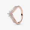 Bagues de cluster Timeless Wish Heart Sparkling Rose Gold Rose Thin Tiara Wishbone Clear Three Stone Ring pour femmes hommes cadeau de la Saint-Valentin